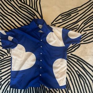 Men's Blue and White Heart Pattern Dress Shirt